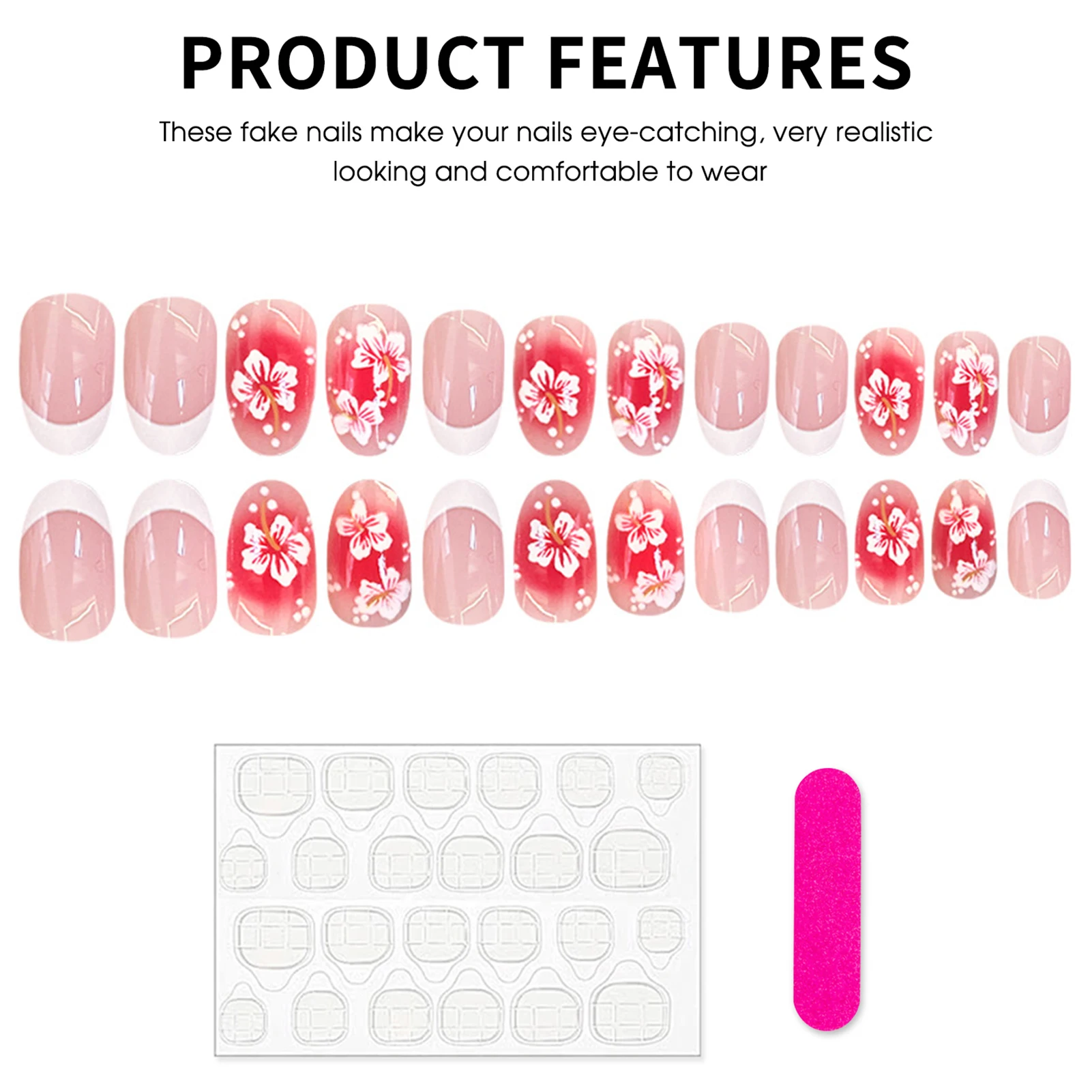 24 Stück süße rosa Press-On-Nägel mit rosa Schleifen-Design, französische Mandel-Kunstnägel, glänzende, modische koreanische künstliche Nagel-Patches, Maniküre – Detail 16