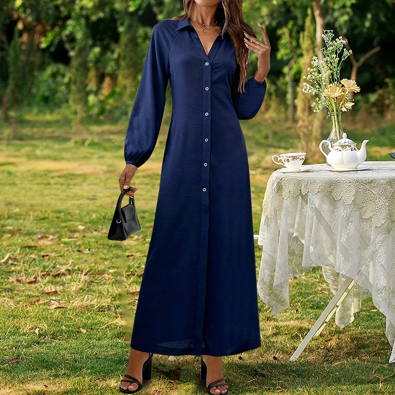 Spring Summer Solid Color Women's Shirt Dress Fully Open Front Long Sleeve Straight Fit with Belt Elegant Office Casual Wear