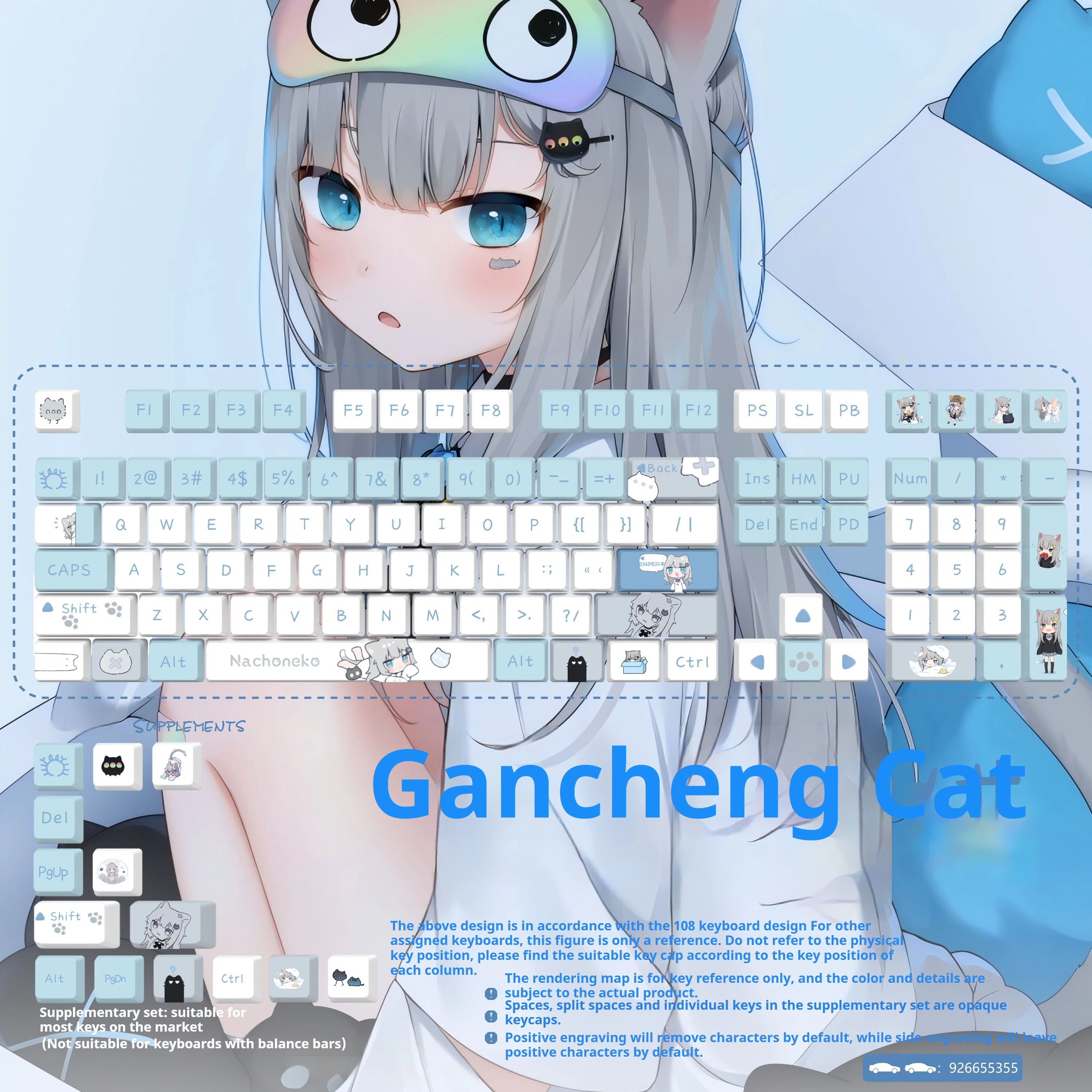 

Колпачки для клавиш Gancheng Kitten, прозрачная термосублимационная механическая клавиатура по индивидуальному заказу, шелковая, гладкая на ощупь, эргономичный пластик из ПБТ
