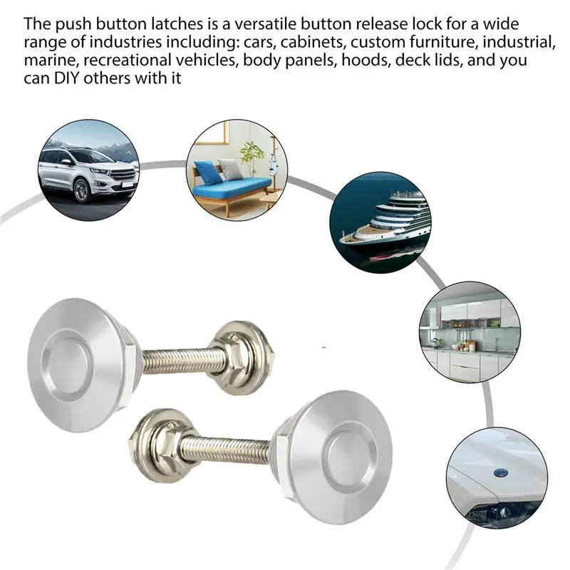 40X Quick Release Push Hood Latch Button Car Pin Bonnet Lock Bumper Clip Latches Silver-N32R