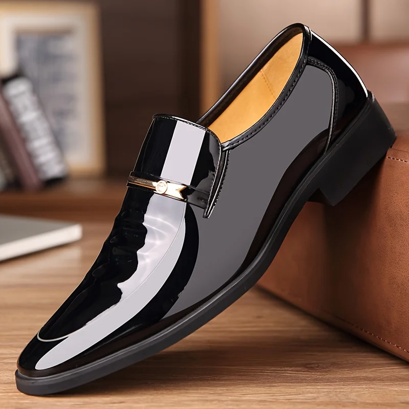 

Size 's Trendy Faux Patent Slip On Dress Shoes, Comfy Non Slip Rubber Sole Formal Shoes For 's Outdoor Activities