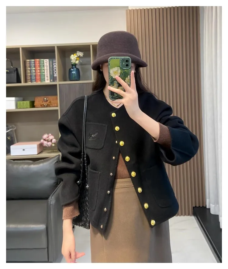 Double-sided wool coat women's short coat winter Hepburn style high and medium feeling thin woolen