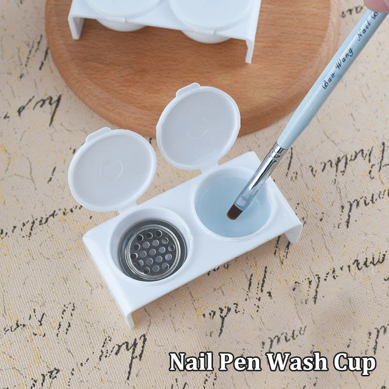 2 Holes Manicure Liquid Bowl With Cap Put Pigments Thinners Water Glitter Acrylic Powder Nail Pen Wash Cup Nail Styling Tools