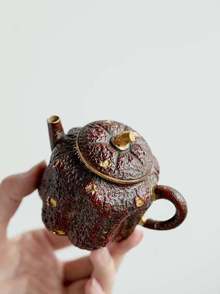 Retro Teapot Household Ceramic Kung Fu Single Old Rock Clay Rust Red Jingua Pot Handmade