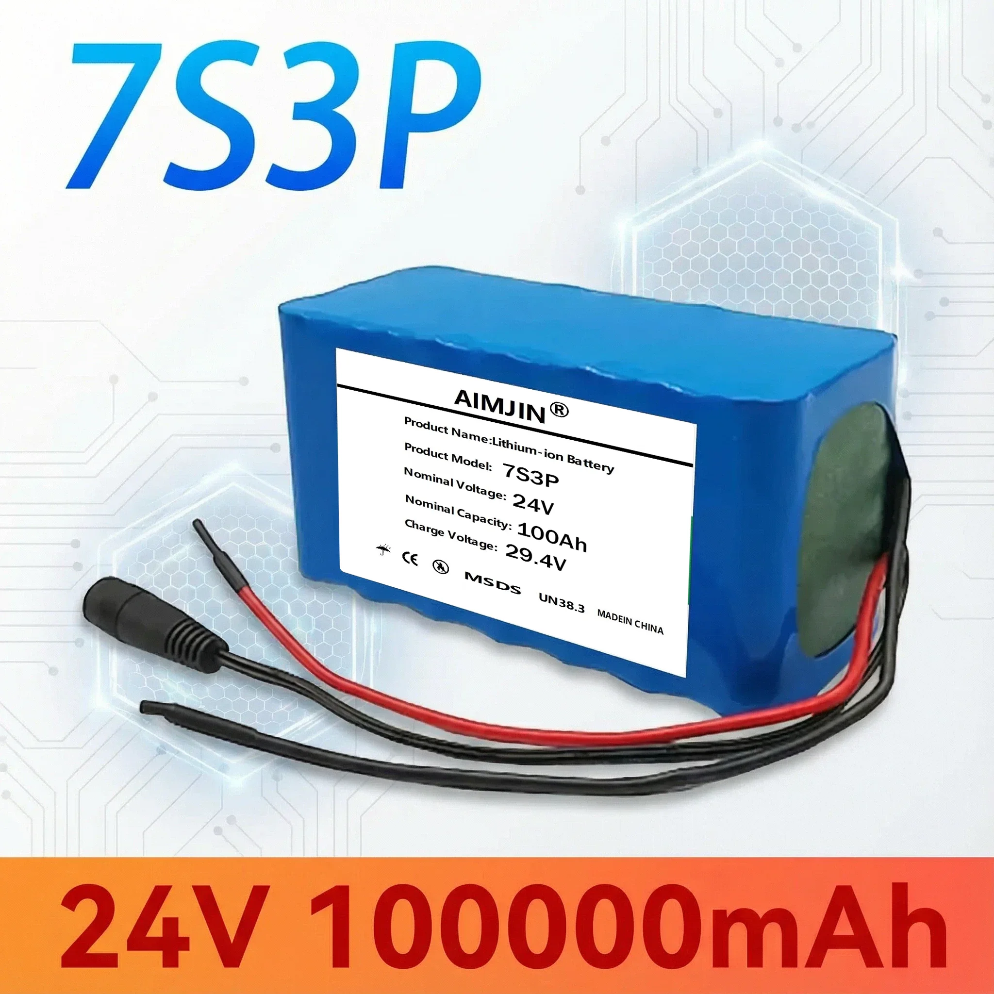 Original 24V 100Ah 7S3P Li-ion Battery Pack 29.4V Rechargeable for Bicycle Moped High Capacity Lithium Battery with 2A Charger