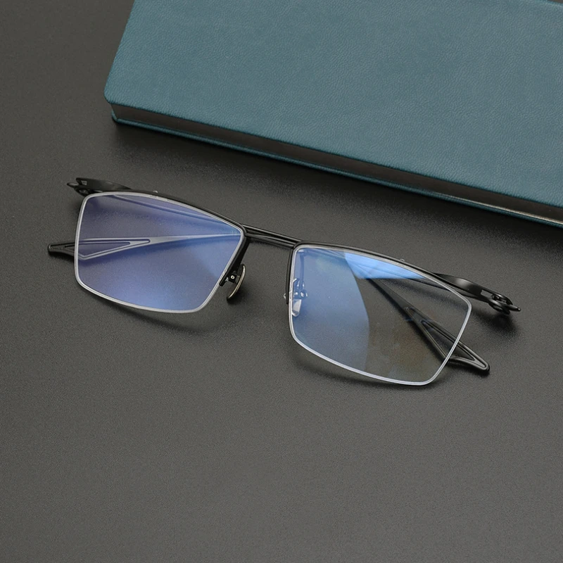 New Handmade Pure Titanium Glasses Half Frame Men's Fashion Business Box Finished Glasses Frame