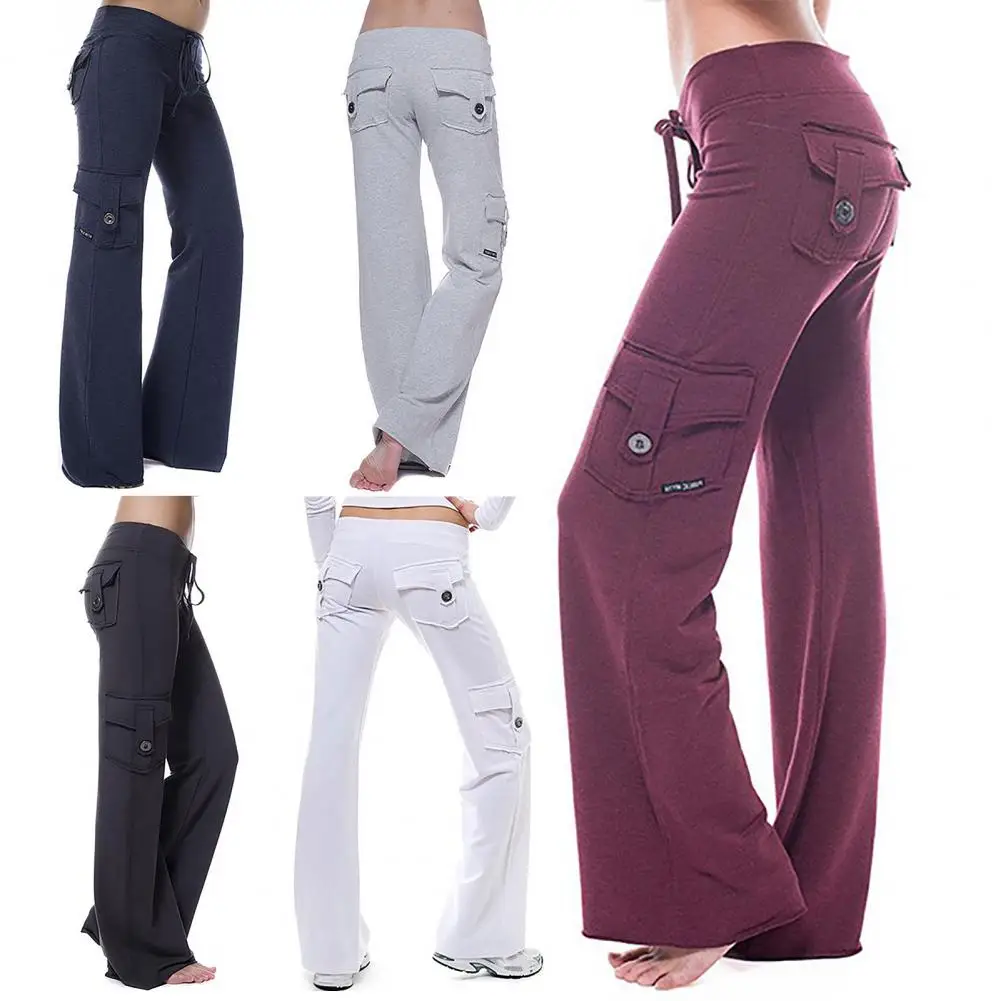 Straight Cargo Pants Women Trousers Strong Elastic Buttons Sweatpants Strong Elastic Yoga Pants Wide Leg Sports Trousers 80%