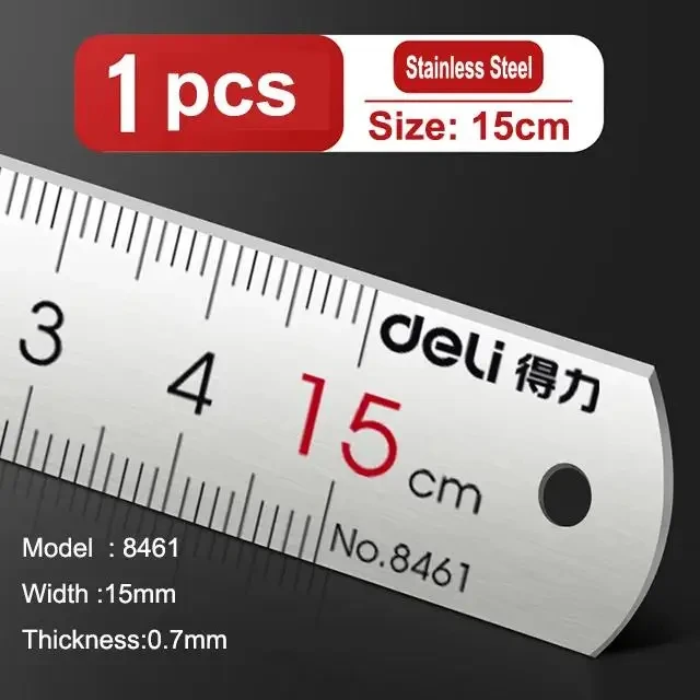 Deli Roestvrijstalen Liniaal 15/20/30cm Metalen Rechte Liniaal voor Thuis School Precisie Meten Tekening Tool Levert 1/2/5pcs