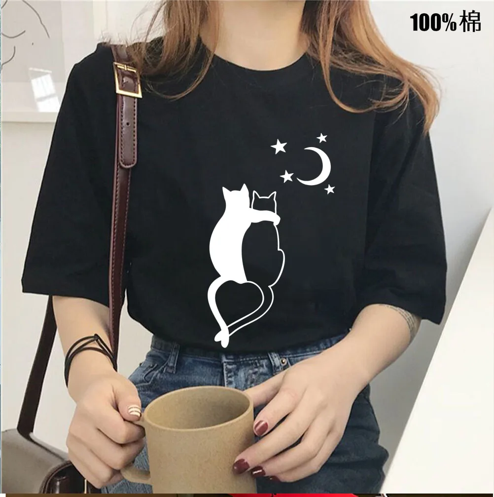 Love Friendship Between cat Women tshirt Cotton Casual Funny t shirt Gift For Lady Yong Girl Top Tee 6 Color Drop Ship