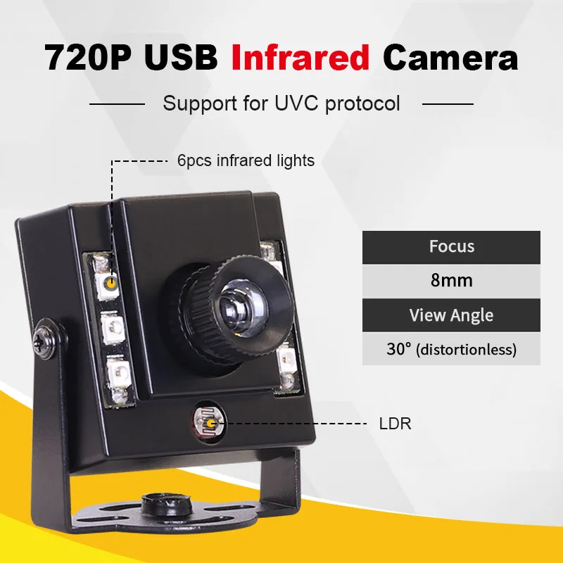 720P 3306 OV9281 8mm 30degrees distortionless HD IR940 Global exposure 210fps UVC Infrared USB Industrial vision camera