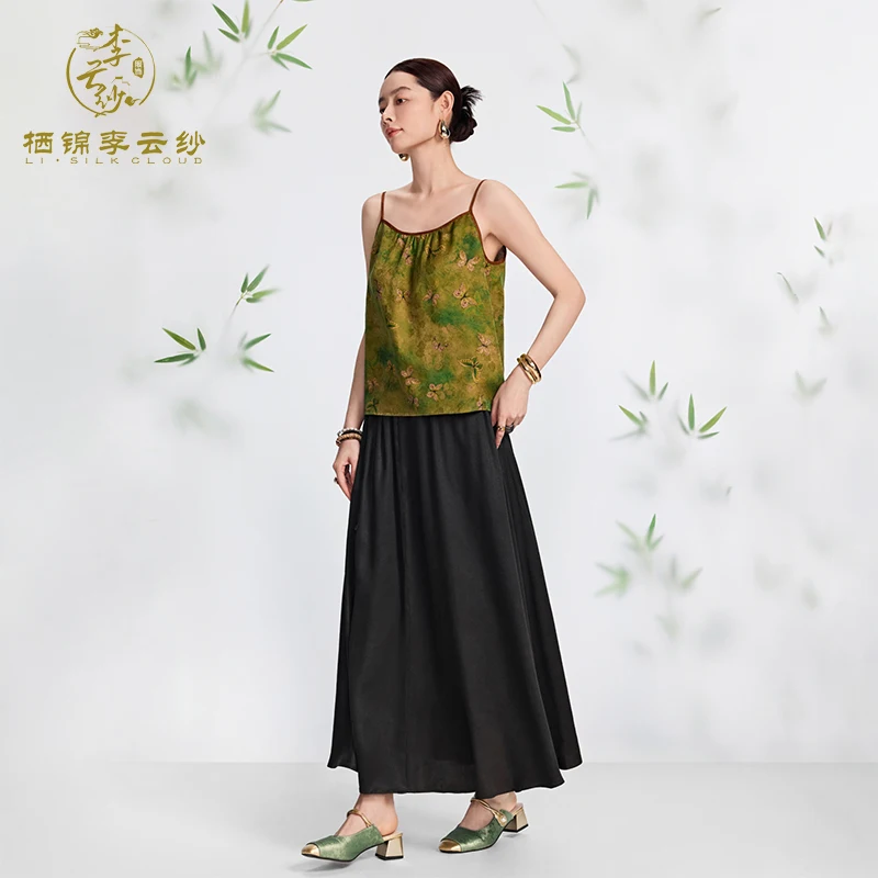 LI SILK CLOUD Xiangyunsha Silk- Authentic Traditional Craft，Elegant Midi Length Half Skirt