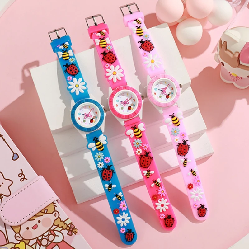 Children's Watch Simple Digital Cute Little Bee Hands Design Quartz Watches Casual Sports Silicone Girls Clock Gift Wristwatch