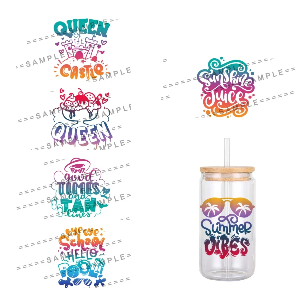 11x11cm Summer Design Pattern UV DTF Sticker Waterproof Decals For 16oz Glass Cup Wrap Stickers