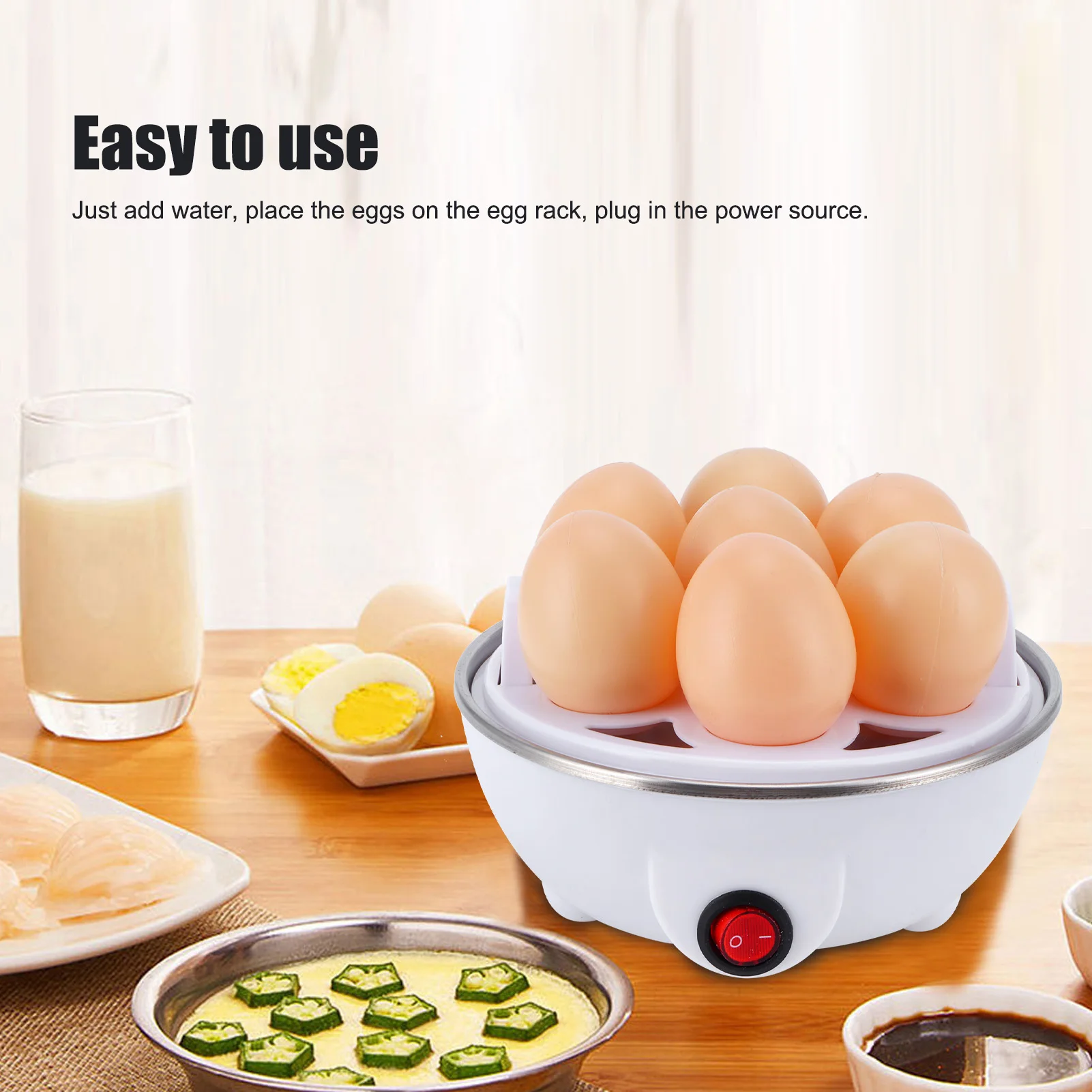 

110V US Plug Electric Egg Boiler - Mini Auto Shut-off Cooker Steamer Poacher for Quick Kitchen Breakfast