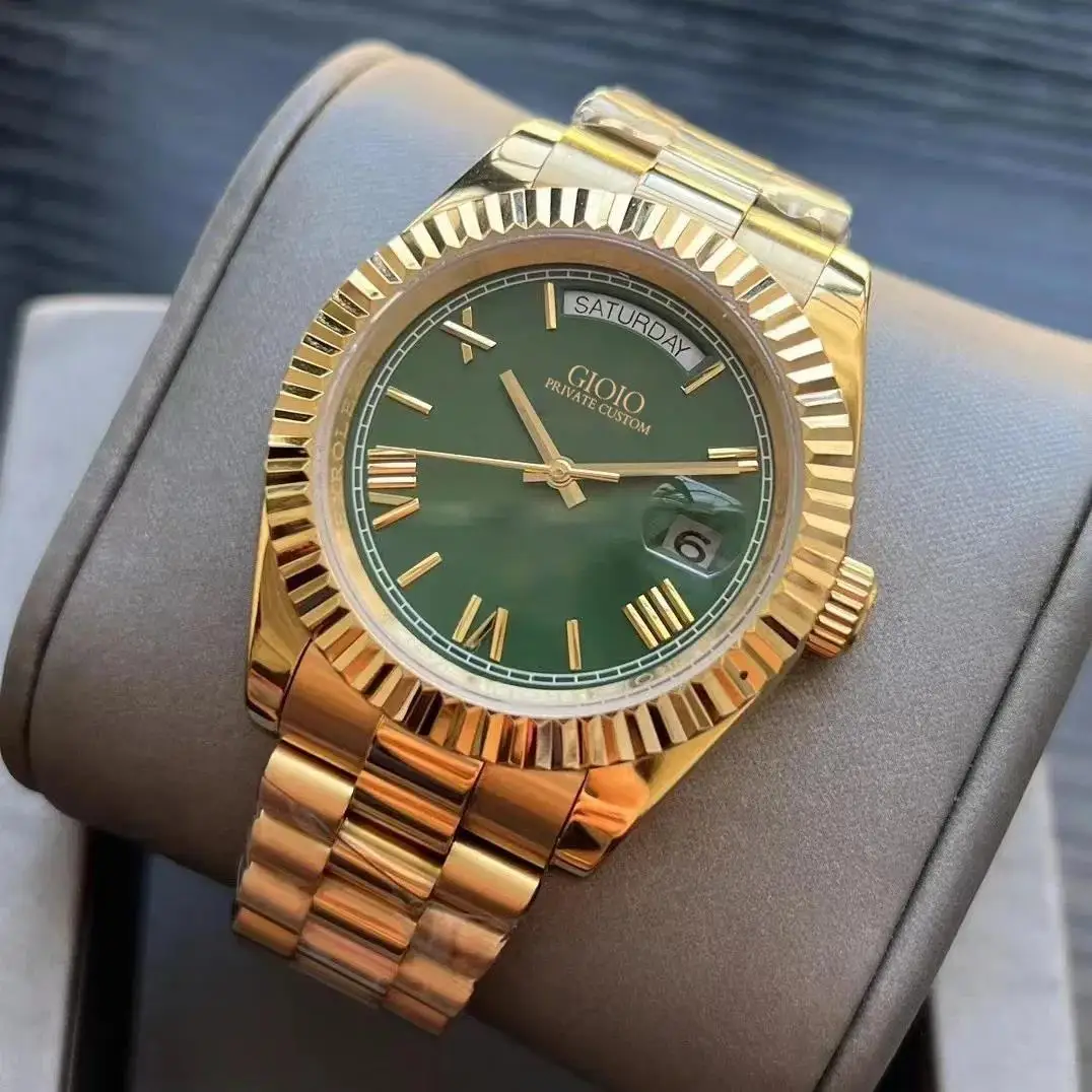

Роскошные мужские автоматические механические часы из нержавеющей стали, серебристый, желтый, розовое золото, зеленый Daydate, римский циферблат, черный, белый цвет, 36 мм, 41 мм