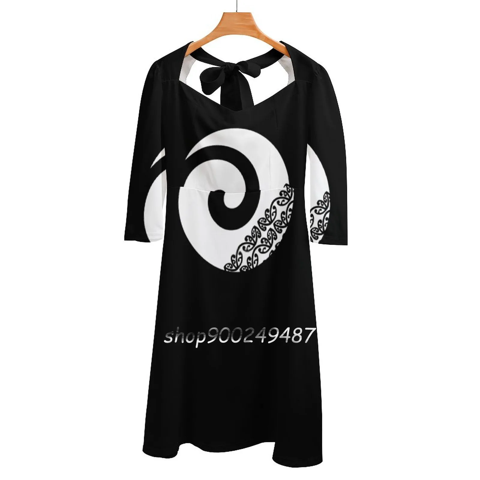 Maori Koru New Beginnings Icon White Flare Dress Square Neck Dress Elegant Female Fashion Printed Dress Maori Maoris New