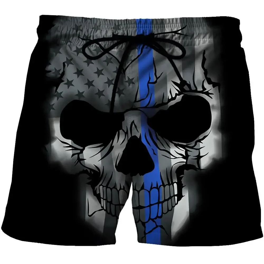 Summer Man's Loose Beach Shorts Skull Water Sports Beach Pants Quick Dry Short Swimwear Men's Oversized Surfing Swimming Shorts