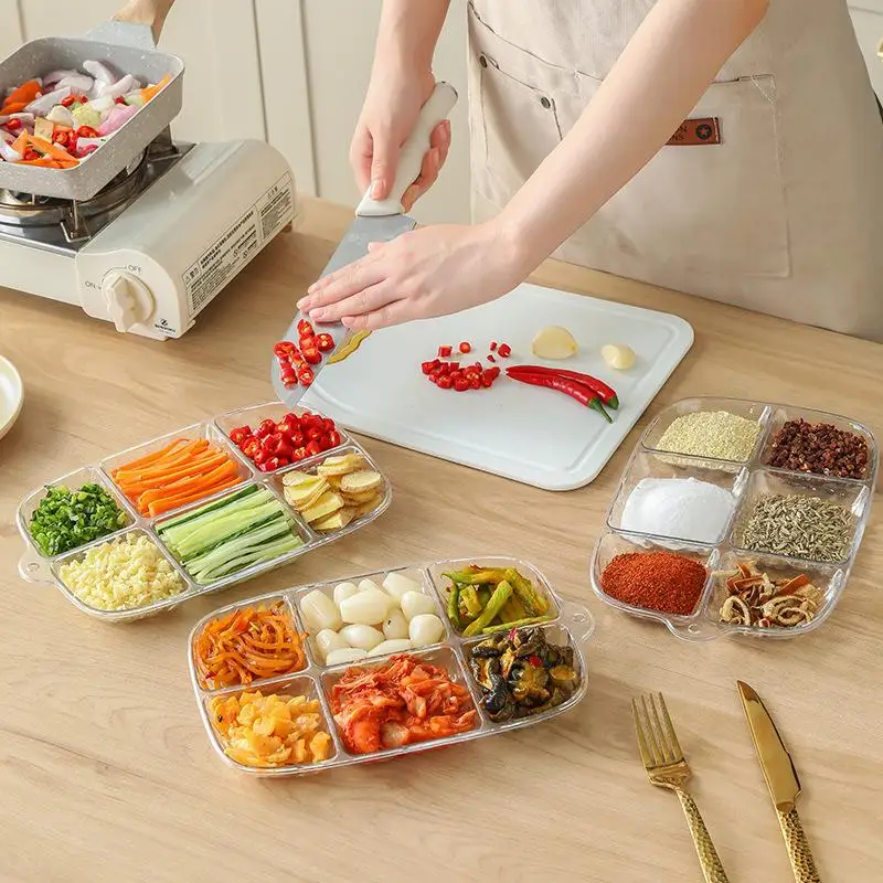 3/5/6 Grids Refrigerator Dessert Storage Box Korean Fruit Plates Dining-table Divided Seasoning Plate Kitchen Gadget
