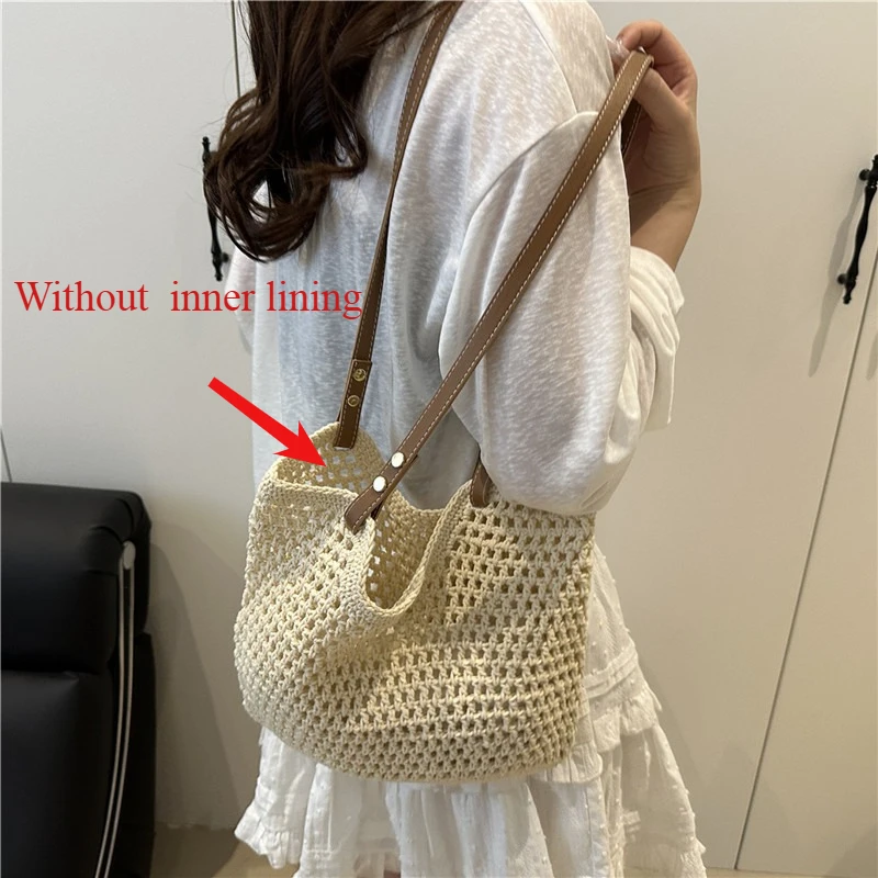 Large Capacity Knit Shoulder Bags for Women Versatile Ladies Beach Woven Underarm Bag Hollow Design Commuter Female Handbag Tote
