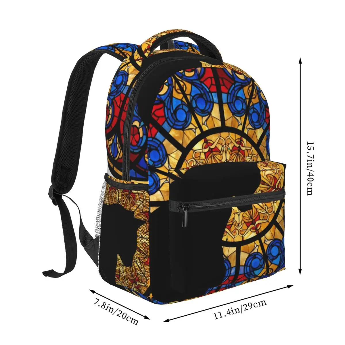Sky Cloud Print Backpack Center Stained Glass Cat Mosaic Gothic Black Red Blue Yellow Lightweight Daypack for Animal Lovers Gym