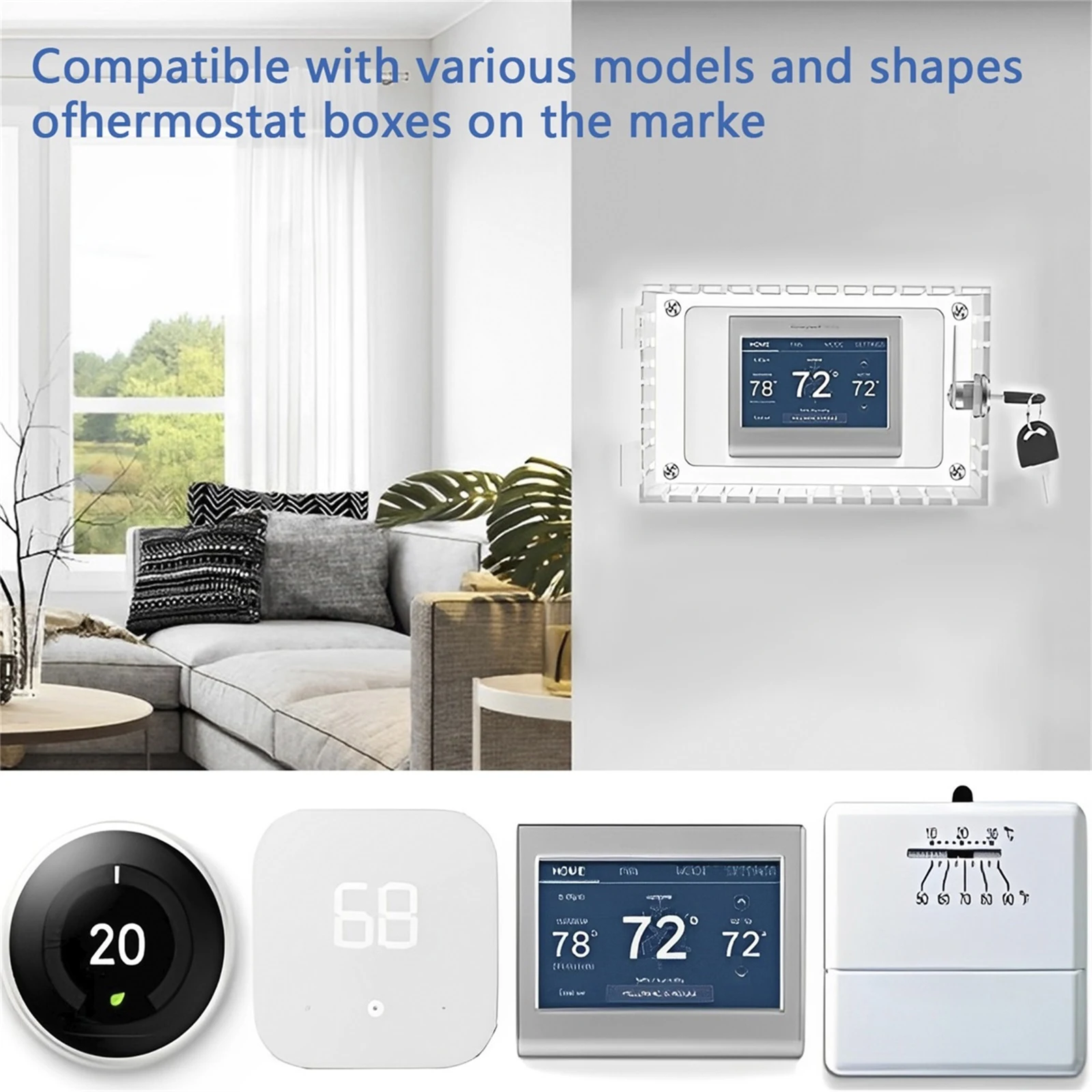 Thermostat Lock Box with 2 Keys Clear Thermostat Cover Acrylic Thermostat Guard AC Lock Box for Nest Thermostat On Wall