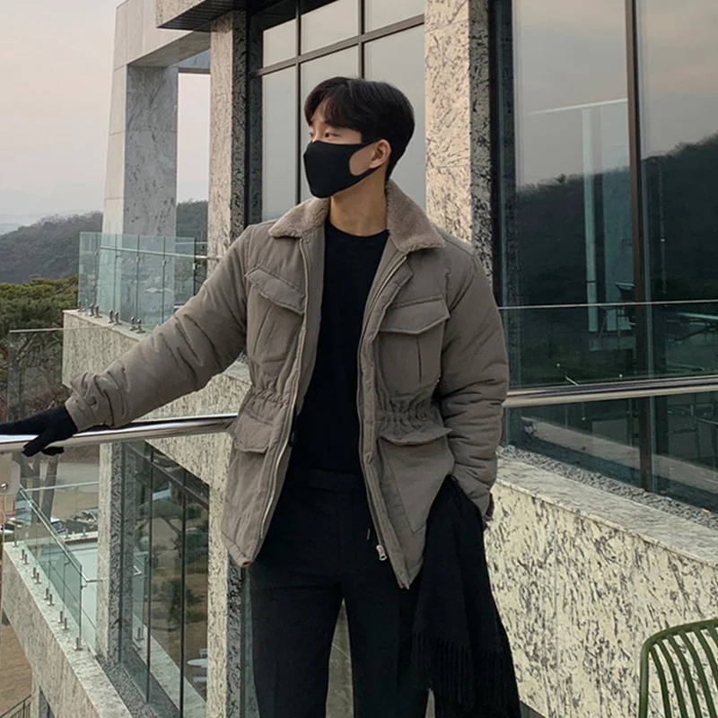 

2022 Men Harajuku Solid Color Coat Winter Jacket Male Streetwear Hip Hop Parka Korean Warm Thick Jackets Fashion Clothes Q83