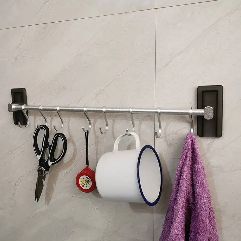 

Multi-functional Wall Mounted Kitchen Hooks Space Aluminum Rack Shovel Spoon Dishcloth Storage Holder Kitchen Utensils Organizer