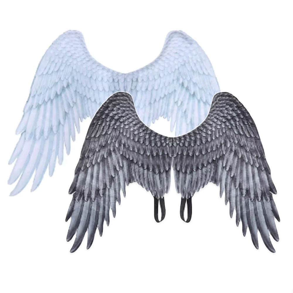 Kids Mardi Gras Celebration puntelli Print Wings Boys Girls Halloween Cosplay Black White Angel Wings Stage Show Wear