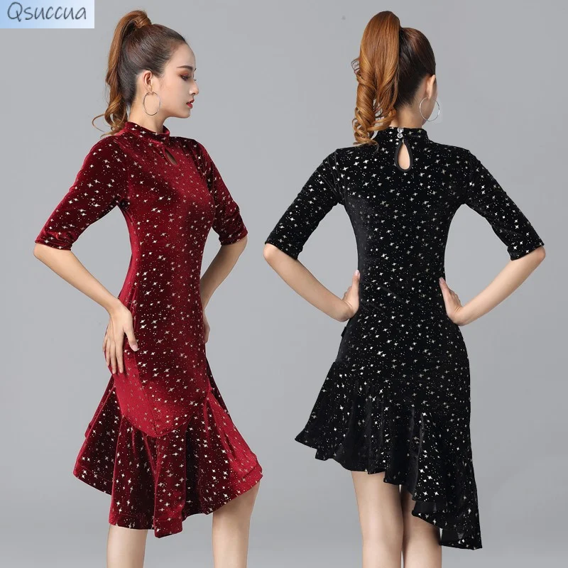 The New Latin Dance Costume Adult Velvet Cha Cha Dance Dress Performance Practice Dance Costume Can Be Autumn And Winter