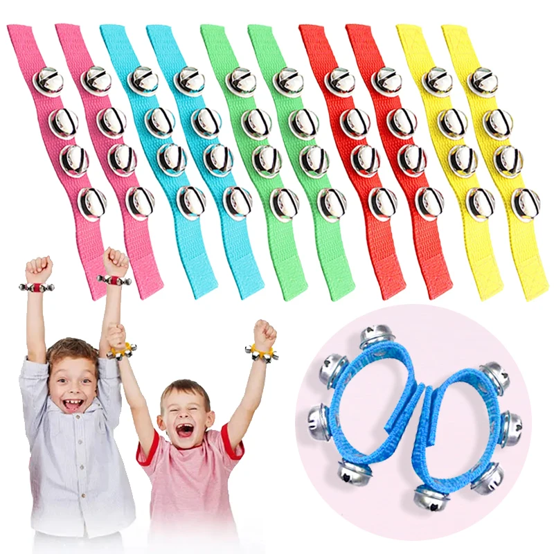 2pcs Wrist Bell Orff Percussion Instrument Fabric Hand Bell Ring Children Performance Props Color Music Toys Wrist Strap TMZ