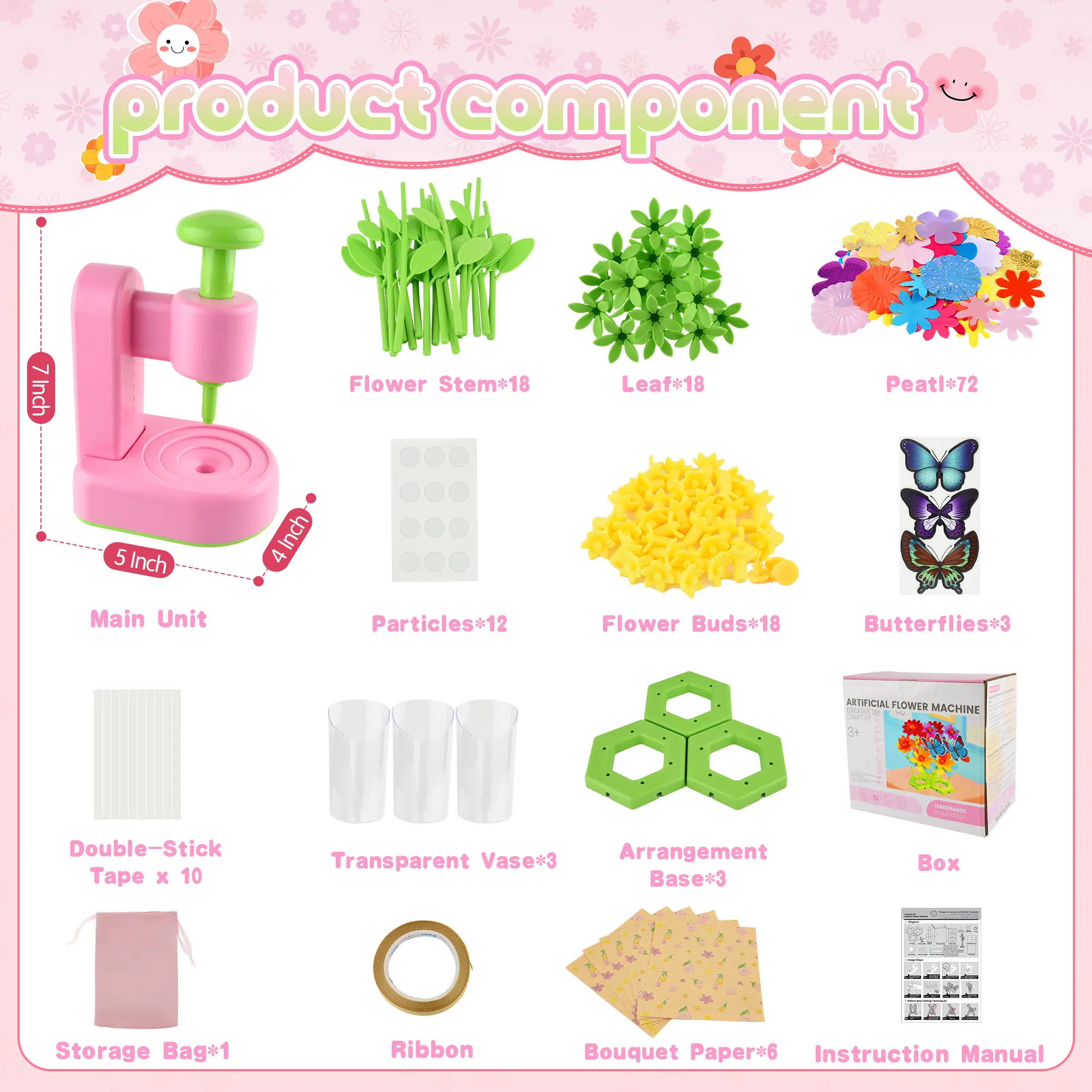 Fabric Flower Bouquets Toys,Flower Making Kit-DIY Craft Kits Toys for Kids,DIY Build Your Flowers Bouquet, Arts and Craft Toys