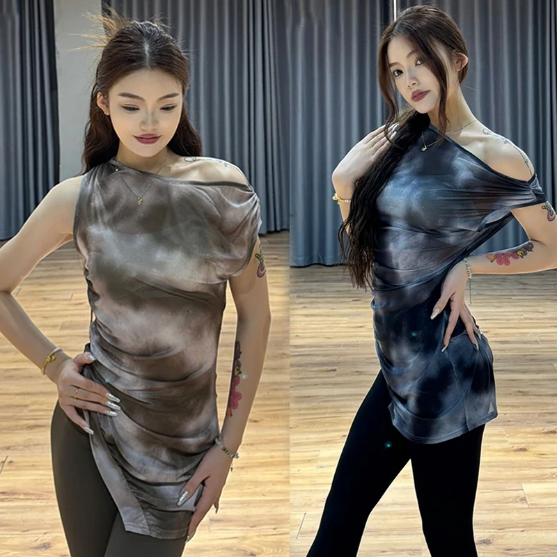 Latin Dance Clothes Women Irregular Salnt SHoulder Tops Summer Practice Wear Rumba Ballroom Dance Performance Clothing DNV21022