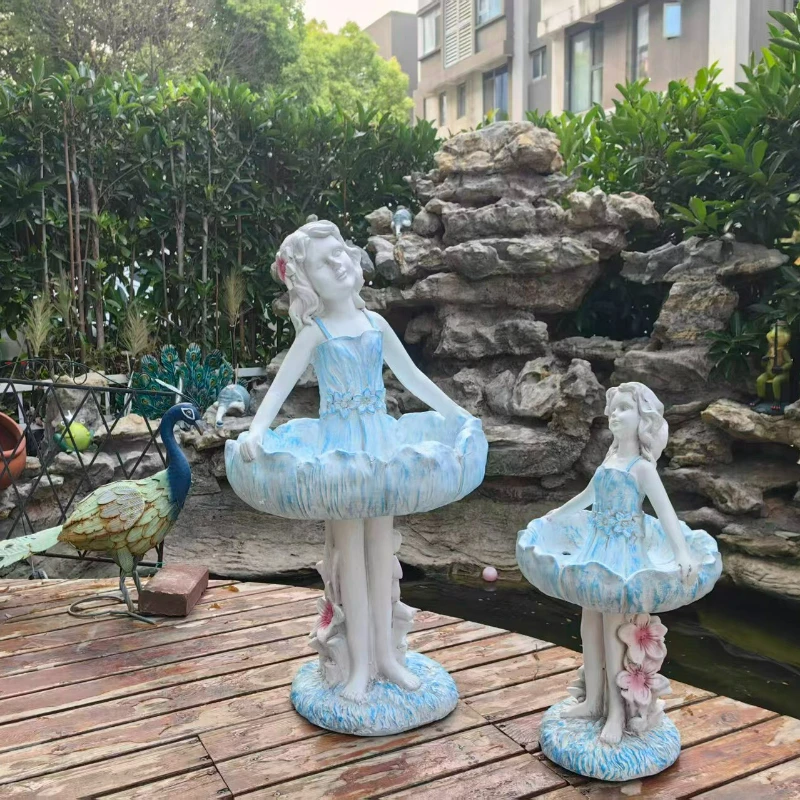 European Vintage Fairy Garden Statue Dancing Flower Pot Planter Sculpture for Patio Balcony Outdoor Home Decor Cast Stone Art