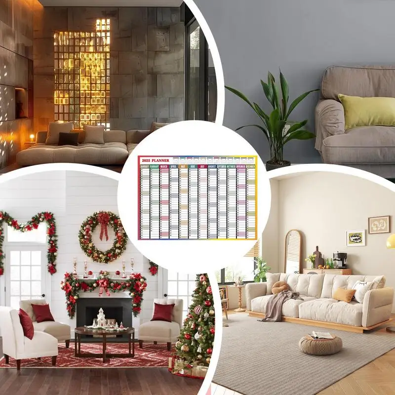 ปฏิทินติดผนัง 365 วัน 2025 ปฏิทินรายปีขนาดใหญ่ 12 เดือนพร้อมสติ๊กเกอร์ตั้งแต่มกราคม 2025 ถึงธันวาคม 2025 บ้านกระดาษหนา