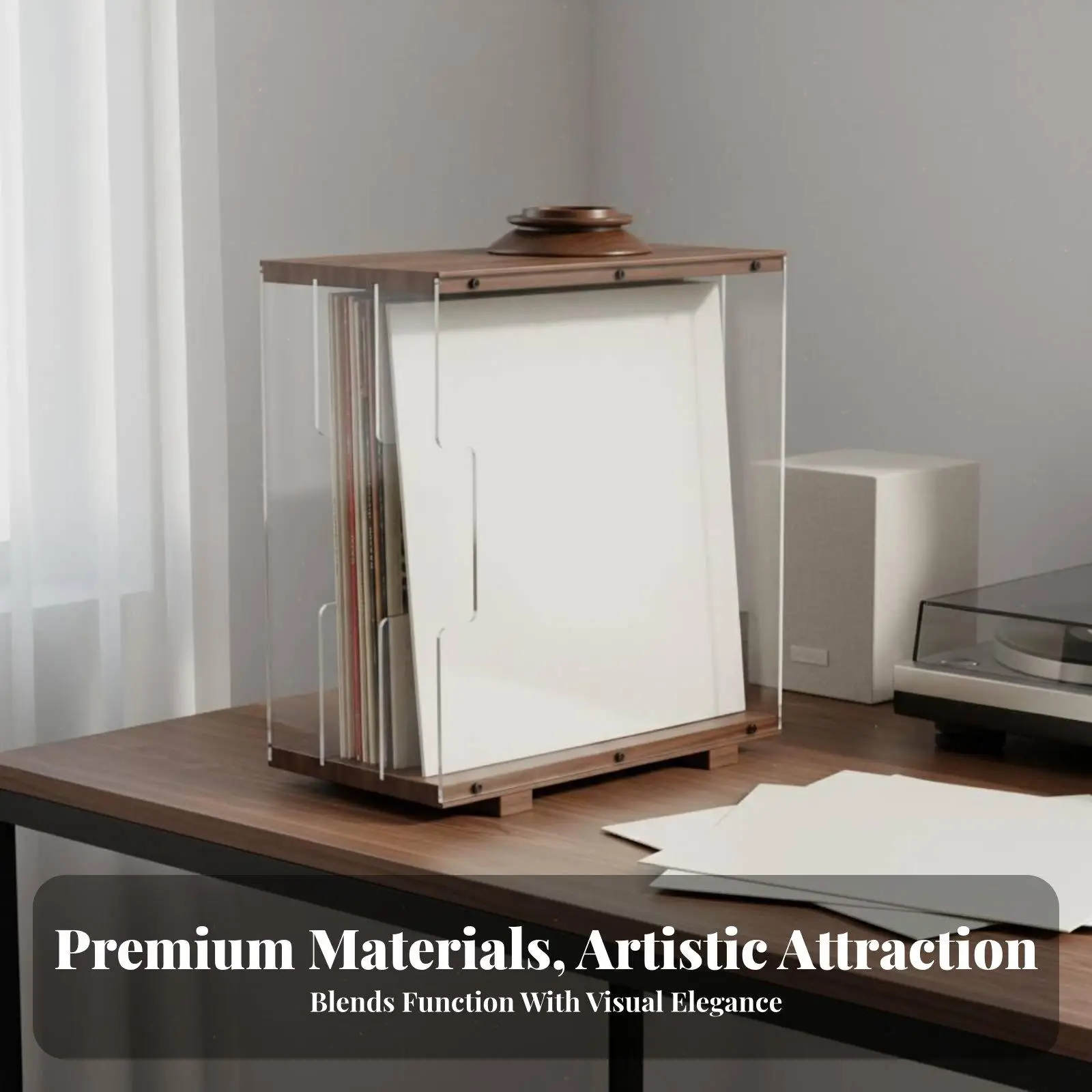 Oak Acrylic Record Holder Shelf Organizer for Vinyl Storage with Removable Dividers Elegant Display Stand Bookshelf Decor