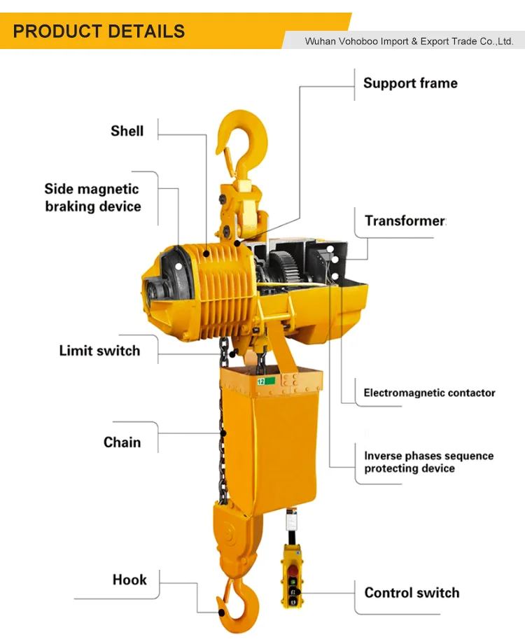 

Gold SellerVohoboo Brand 5 Ton Electric Chain Hoist With Pendant Control For Construction Crane Lifting