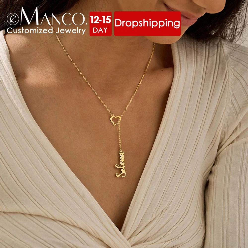 eManco Stainless Steel Heart Clasp Necklace Name Custom Jewelry OL Style Long Necklace Collar Chain Women's Jewelry