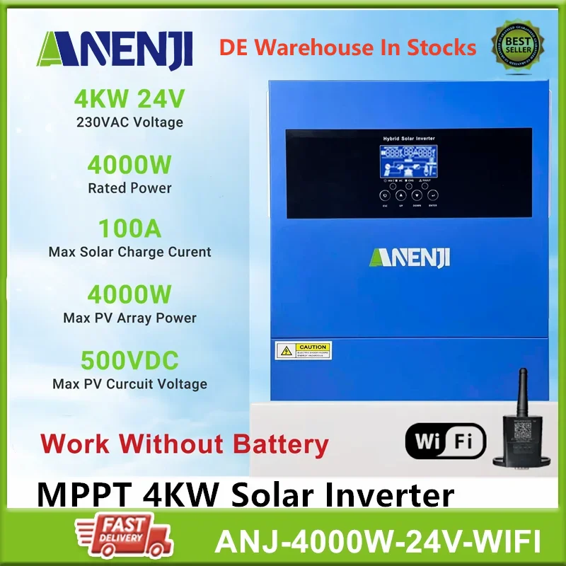 

4KW 24V Hybrid Solar Inverter Off Grid Photovoltaic Inverter PV 60-500VDC 230VAC MPPT 100A Solar Controller Work Without Battery