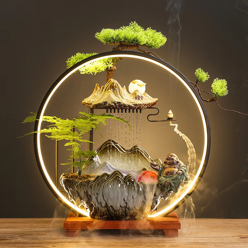 Chinese style flowing water ornaments for household use circulating water rain curtains humidifiers Incense Cones with Backflow