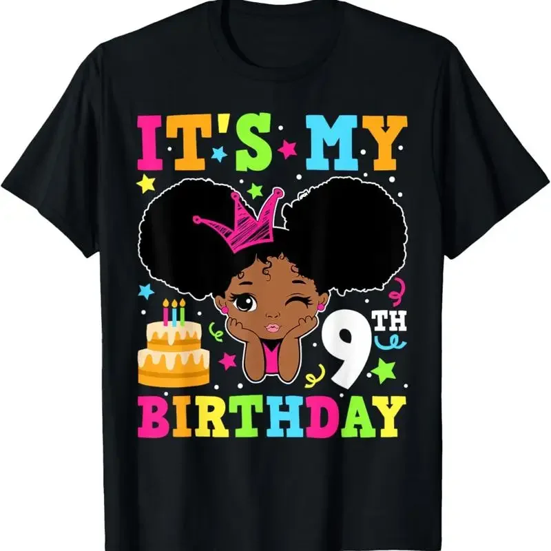 It'S My 9Th Birthday African American Black Girl Melanin Kid T Shirt