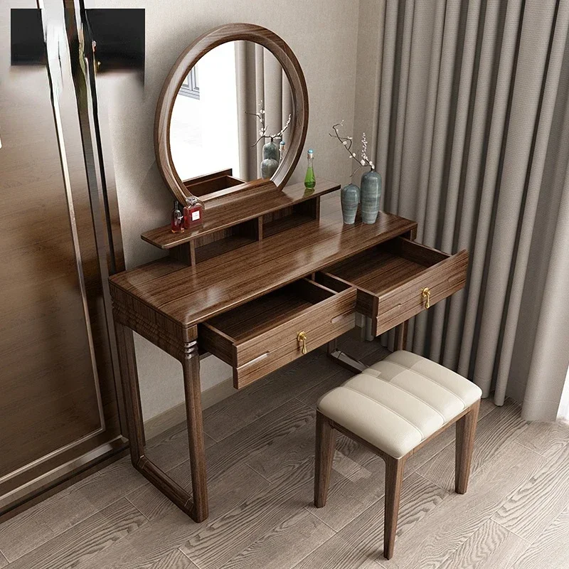 Golden silk sandalwood solid wood small household dressing table bedroom new Chinese dressing table