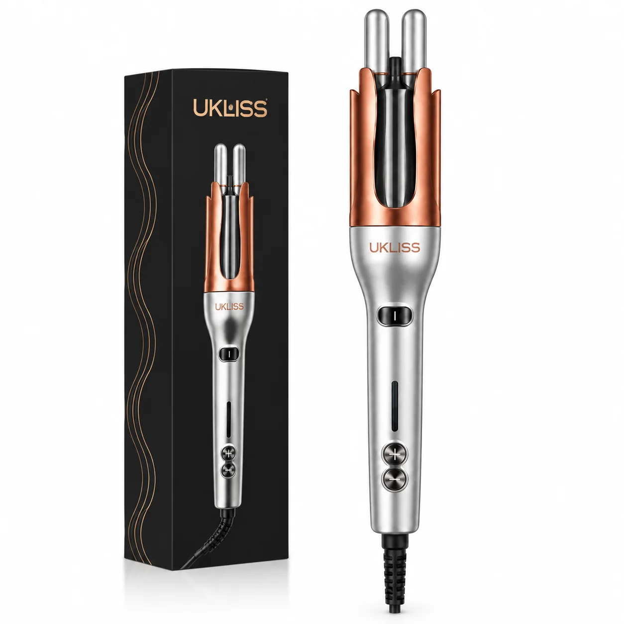 Ukliss Silver Automatic Curling Iron 125 Professional Hair Styling Tool for Perfect Curls And Waves