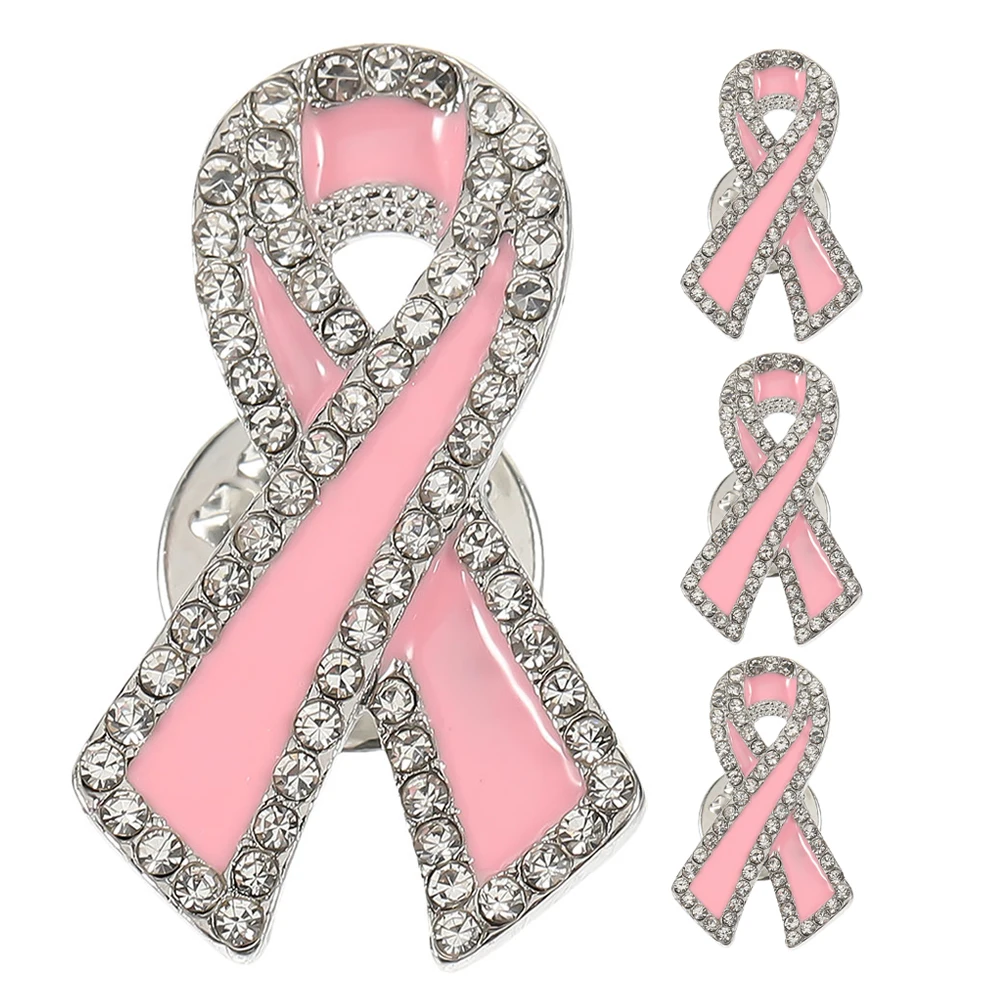 

4pcs Rhinestone Brooch Jewelry Red Ribbon Zircon Lapel Pin Breast Cancer Awareness Women Accessories Elegant Design