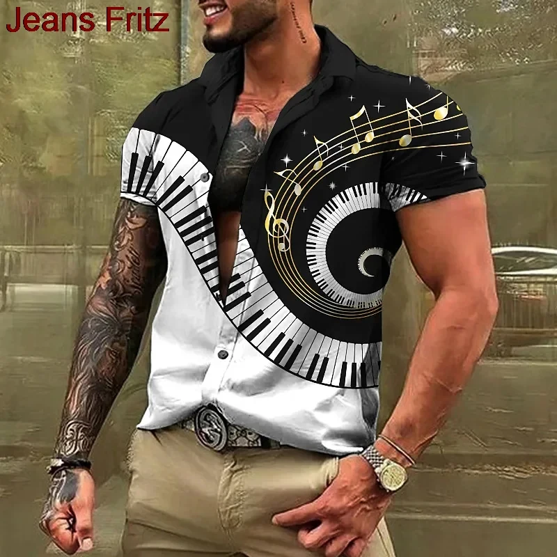 New Fashion Men's Shirt Summer Guitars 3D Print Music Shirts Casual Lapel Dirty Style Men Clothing Oversized Loose Male Tops