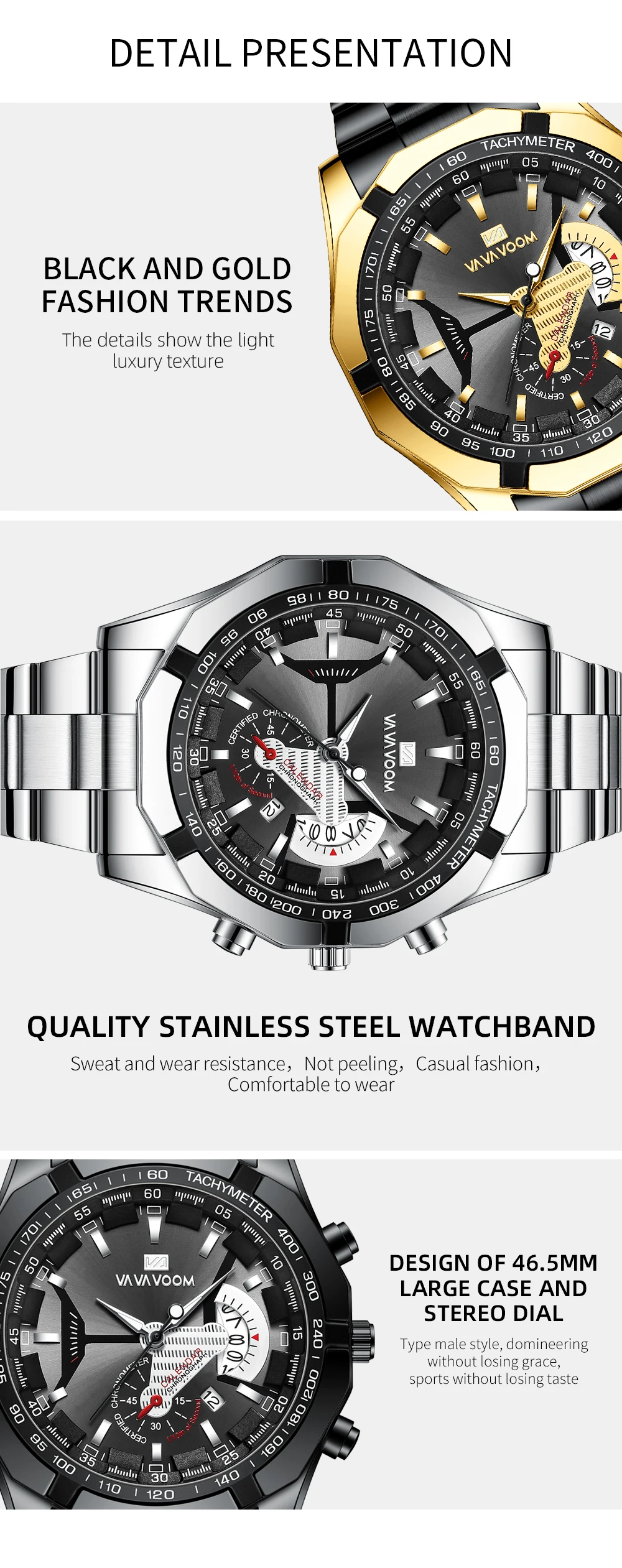 VA VA VOOM Relogio Masculino Watch Men Square Mens Watches Top Brand Luxury Golden Quartz Stainless Steel Waterproof Wrist Watch