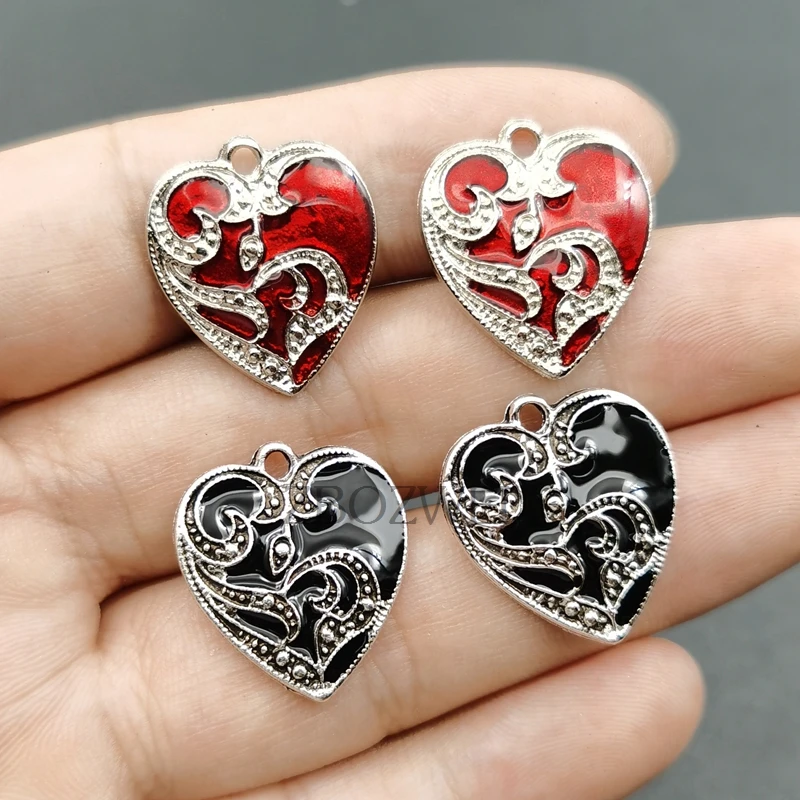 5pcs 20x24mm Blood Rose Heart-shaped Angel Pendant Heart Charms Gothic Pendants Jewelry Making Small DIY Handmade Accessories