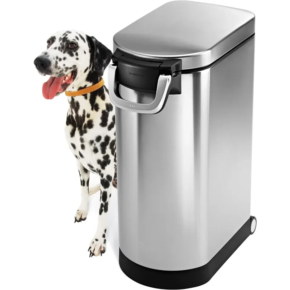 35 Liter, 40 lb / 18.1 kg X-Large Pet Food Storage Container for Dog Food, Cat Food, and Bird Feed, Brushed Stainless Steel