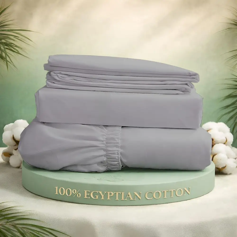 

Twin XL Bed Sheets - 100% Long Staple Cotton, 4-Piece Set, Fits Mattresses up to 15 Deep (Light Gray)