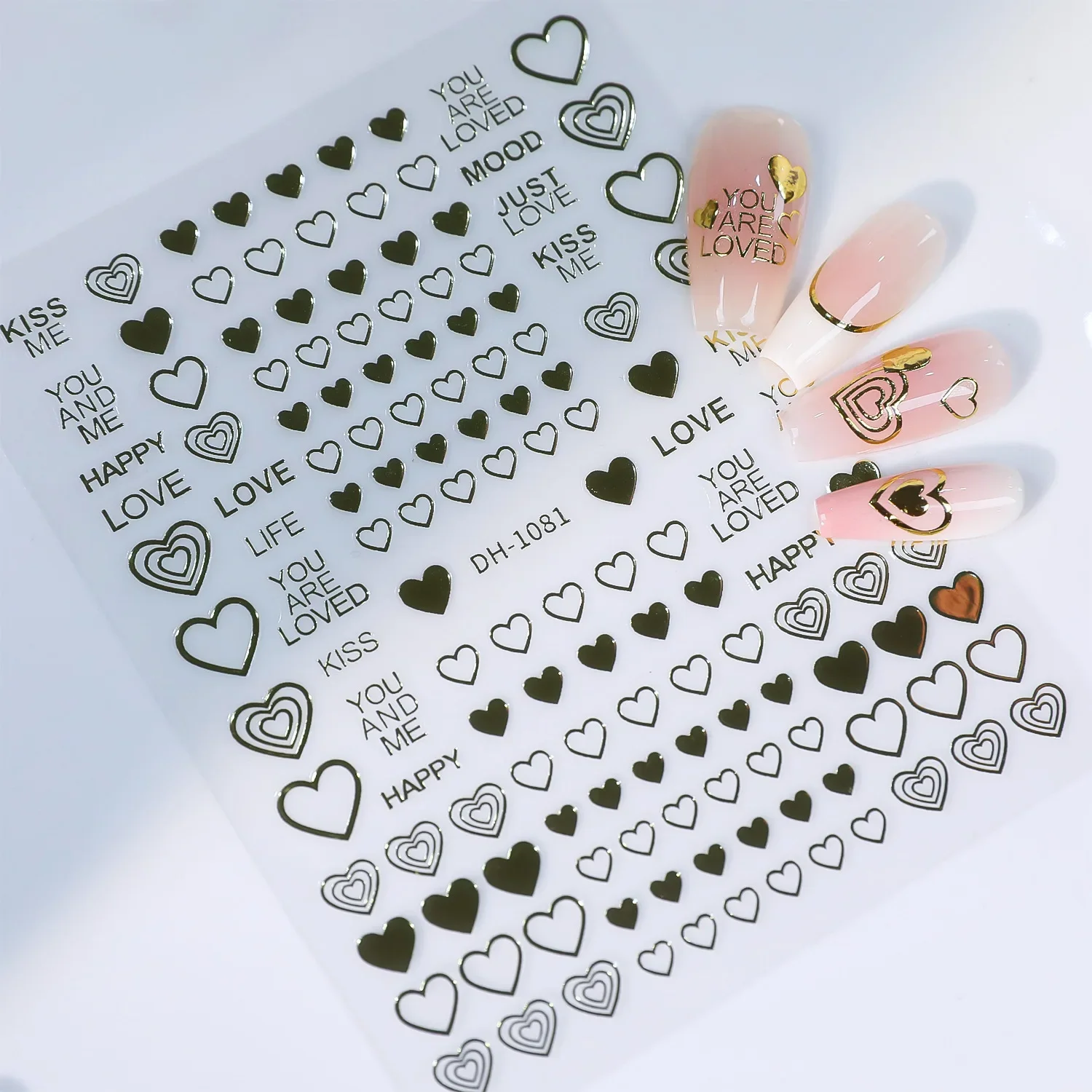 1 Set Flat Gold Foil Hollow Heart Nail Stickers Simple Versatile Tiny Hearts Self-Adhesive DIY Manicure Nail Decor Ornaments