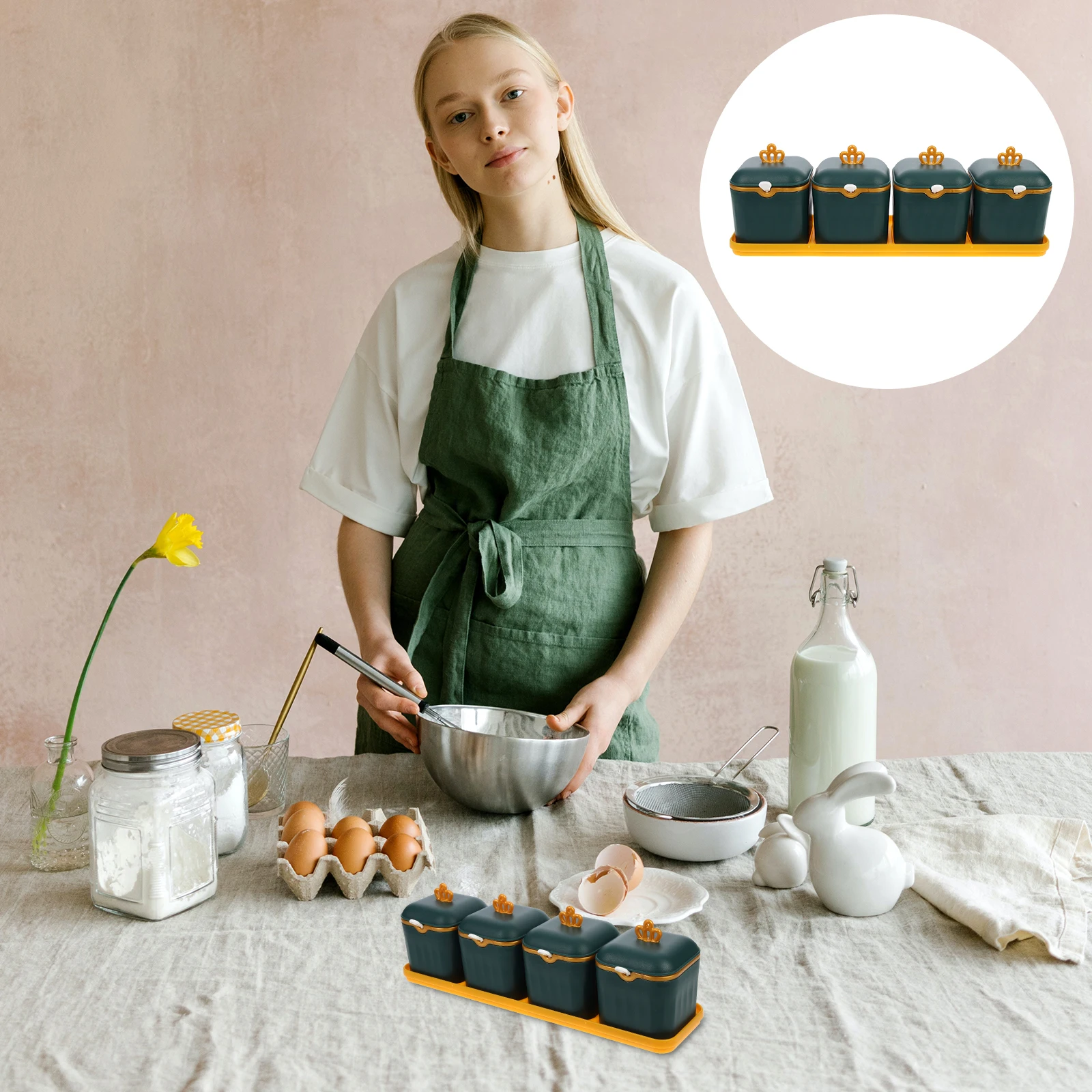 

1 Set Of Nordic Style Home Condiment Jar Creative Spice Storage Pot Plastic Kitchen Supply Salt Pepper Sugar Container